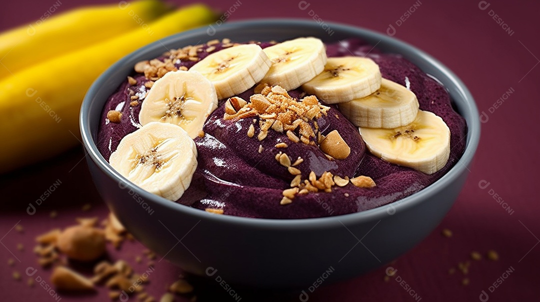 Deliciosa e saboroso Tigela de açaí sobre uma mesa sorveteria