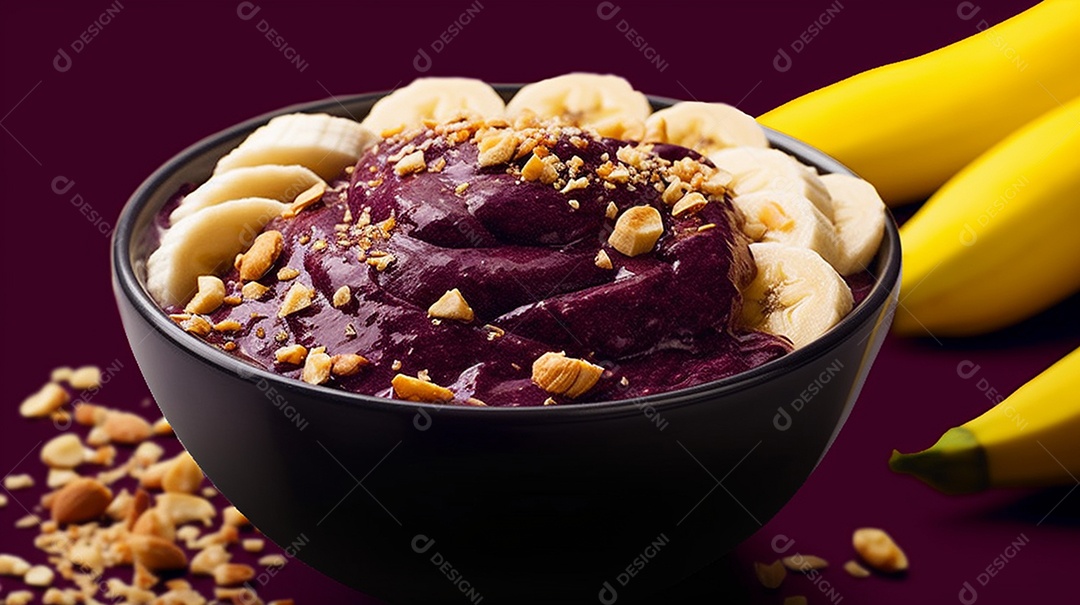 Deliciosa e saboroso Tigela de açaí sobre uma mesa sorveteria