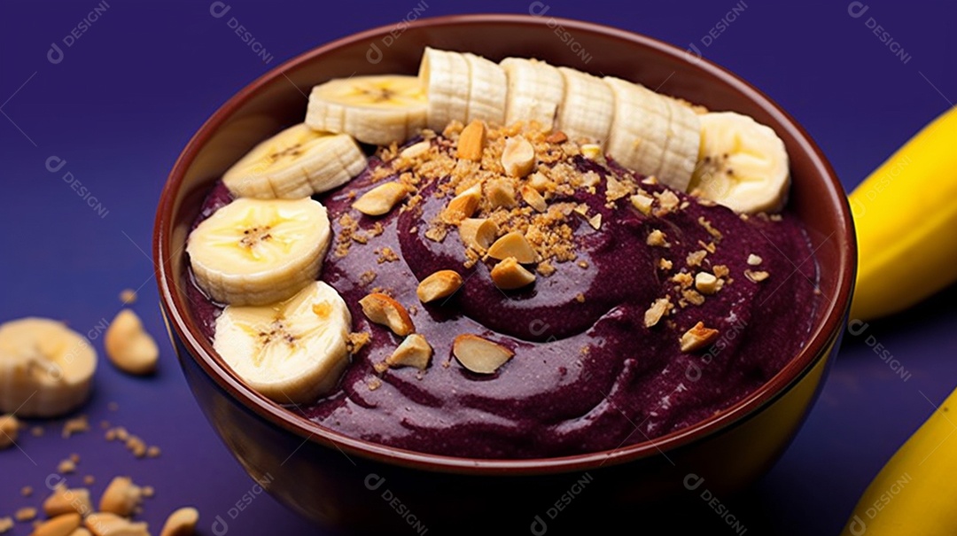 Deliciosa e saboroso Tigela de açaí sobre uma mesa sorveteria