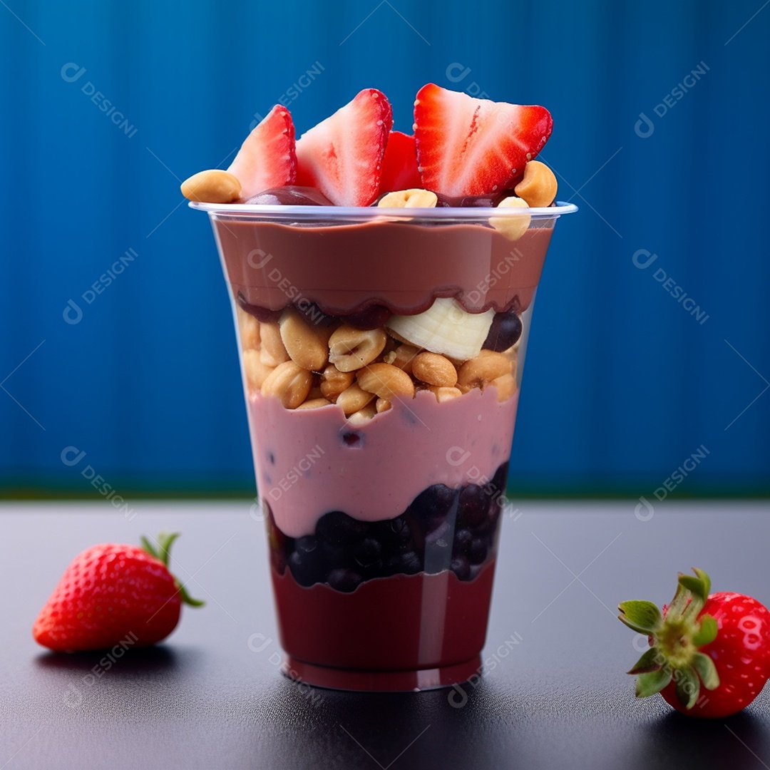 Deliciosa e saboroso copos de açaí sobre uma mesa sorveteria