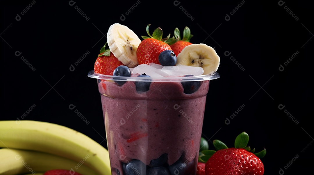 Delicioso e saboroso copo de açaí sobre uma mesa de açaíteria