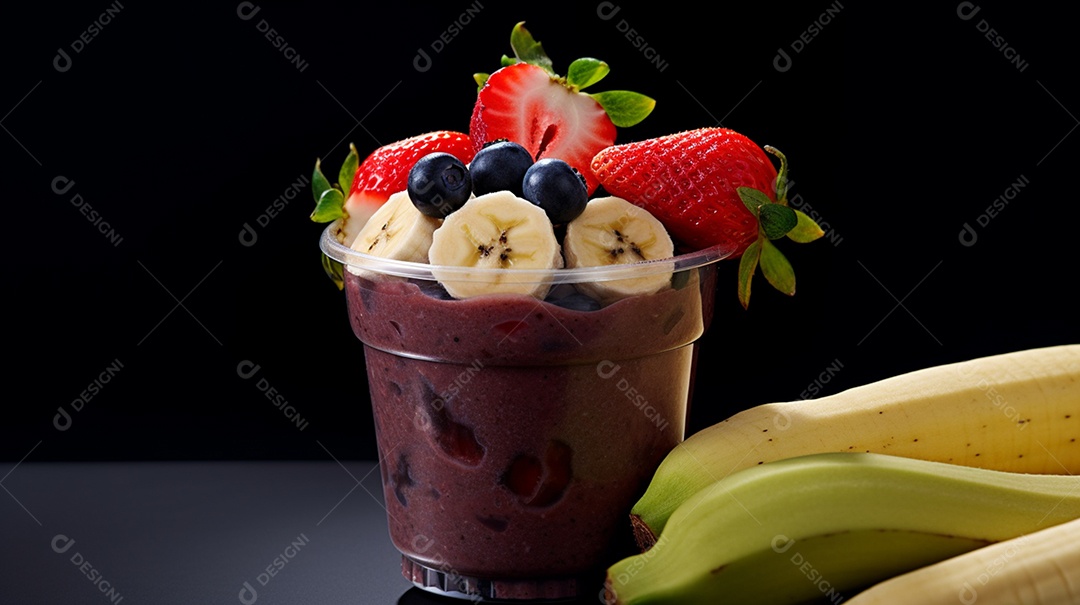 Delicioso e saboroso copo de açaí sobre uma mesa de açaíteria