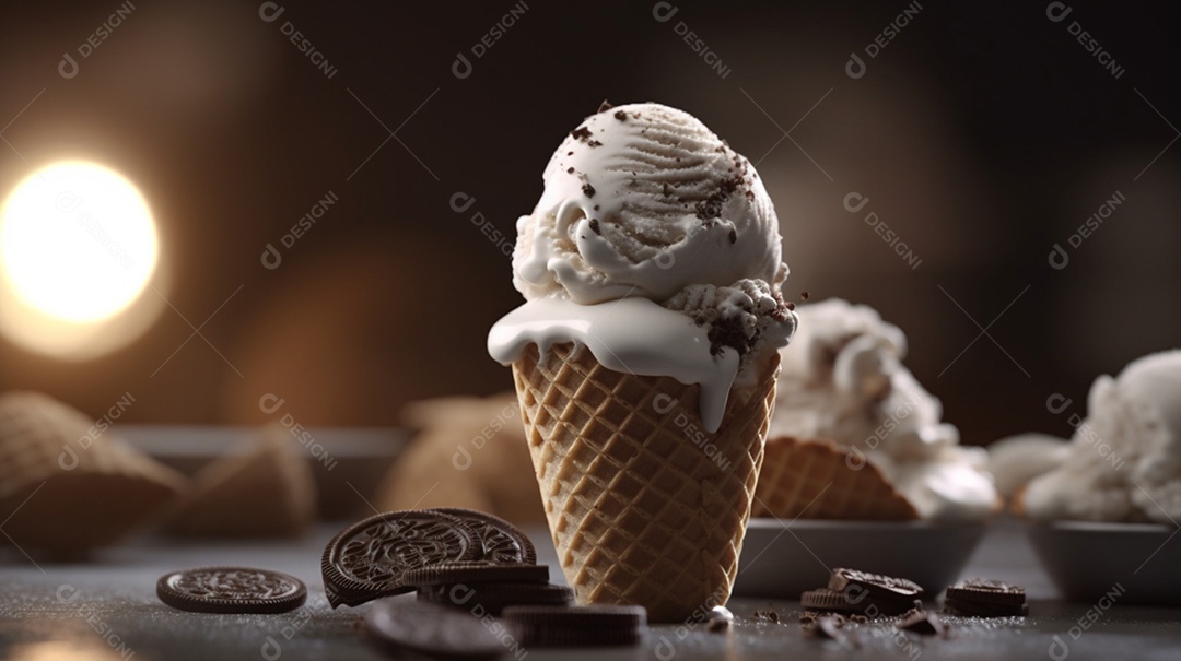 Sorvete de casquinha saboroso sobre fundo isolado