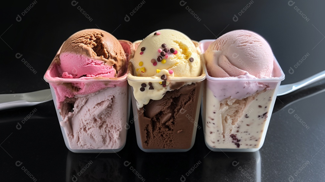 Copos de sorvete saboroso sobre uma mesa