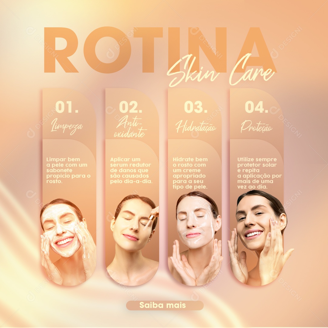 Social Media Rotina Skin Care Tópicos PSD Editavel