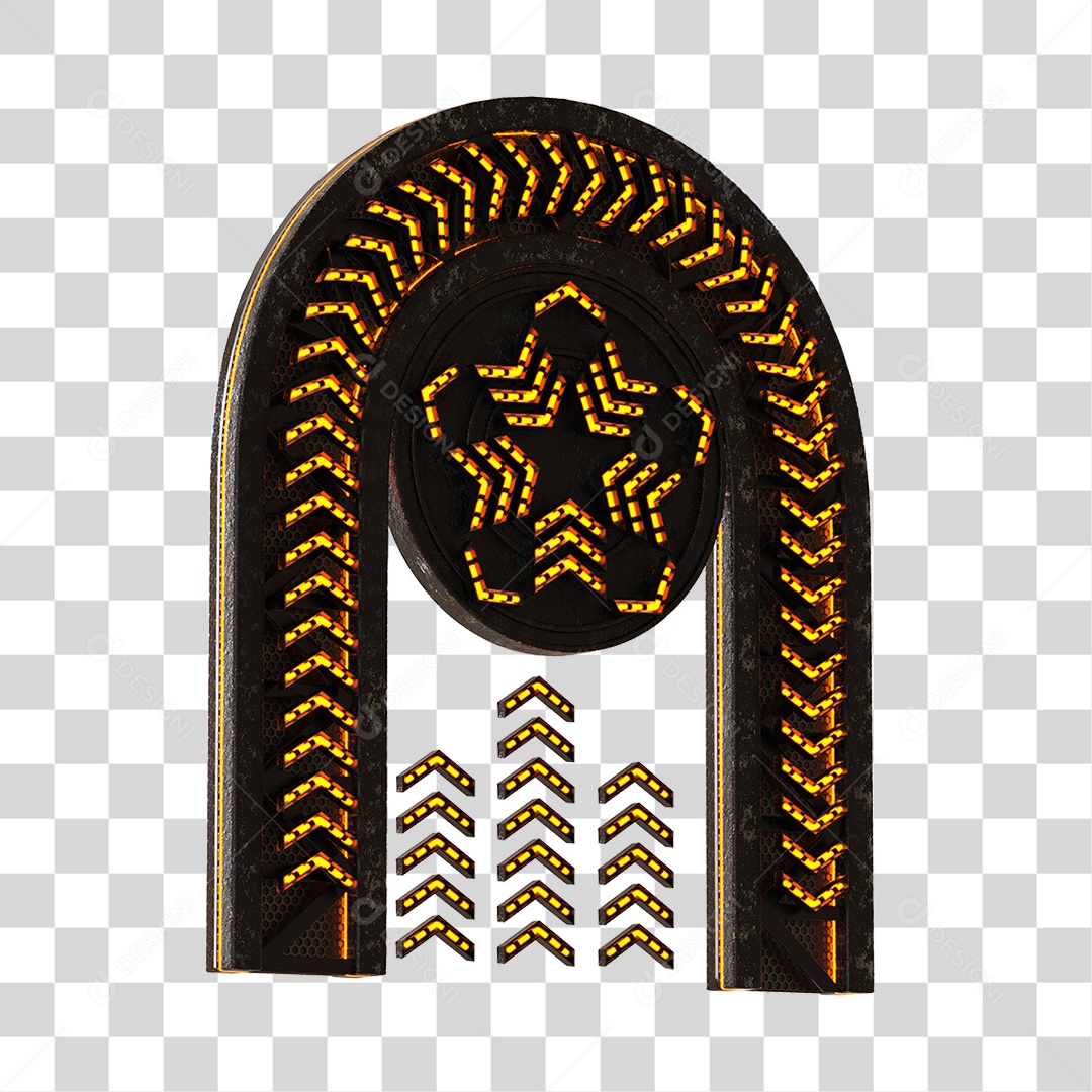 Painel Com Arco De Metal Com Neon Elemento 3D PNG Transparente