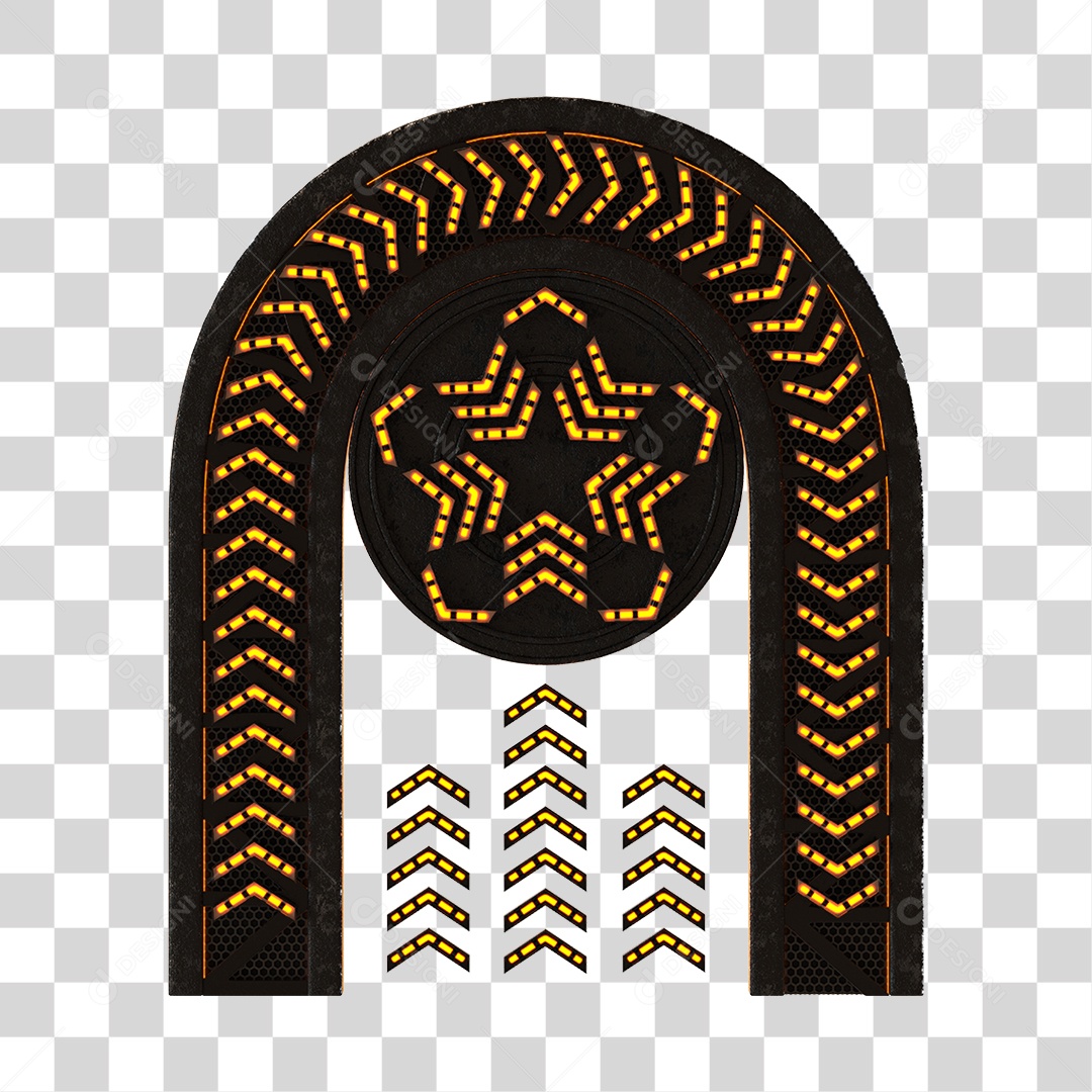 Painel Com Arco De Metal Com Neon Elemento 3D PNG Transparente