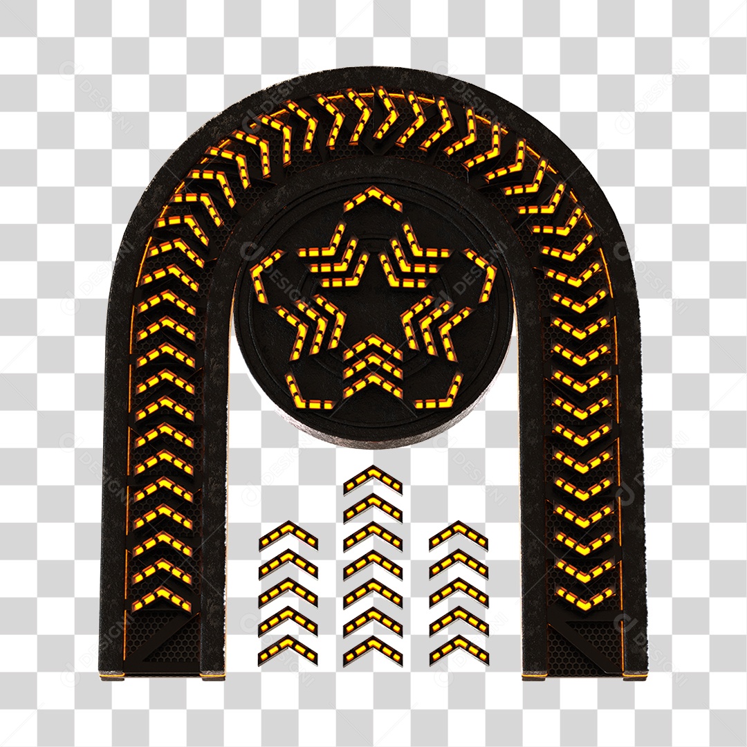 Painel Com Arco De Metal Com Neon Elemento 3D PNG Transparente