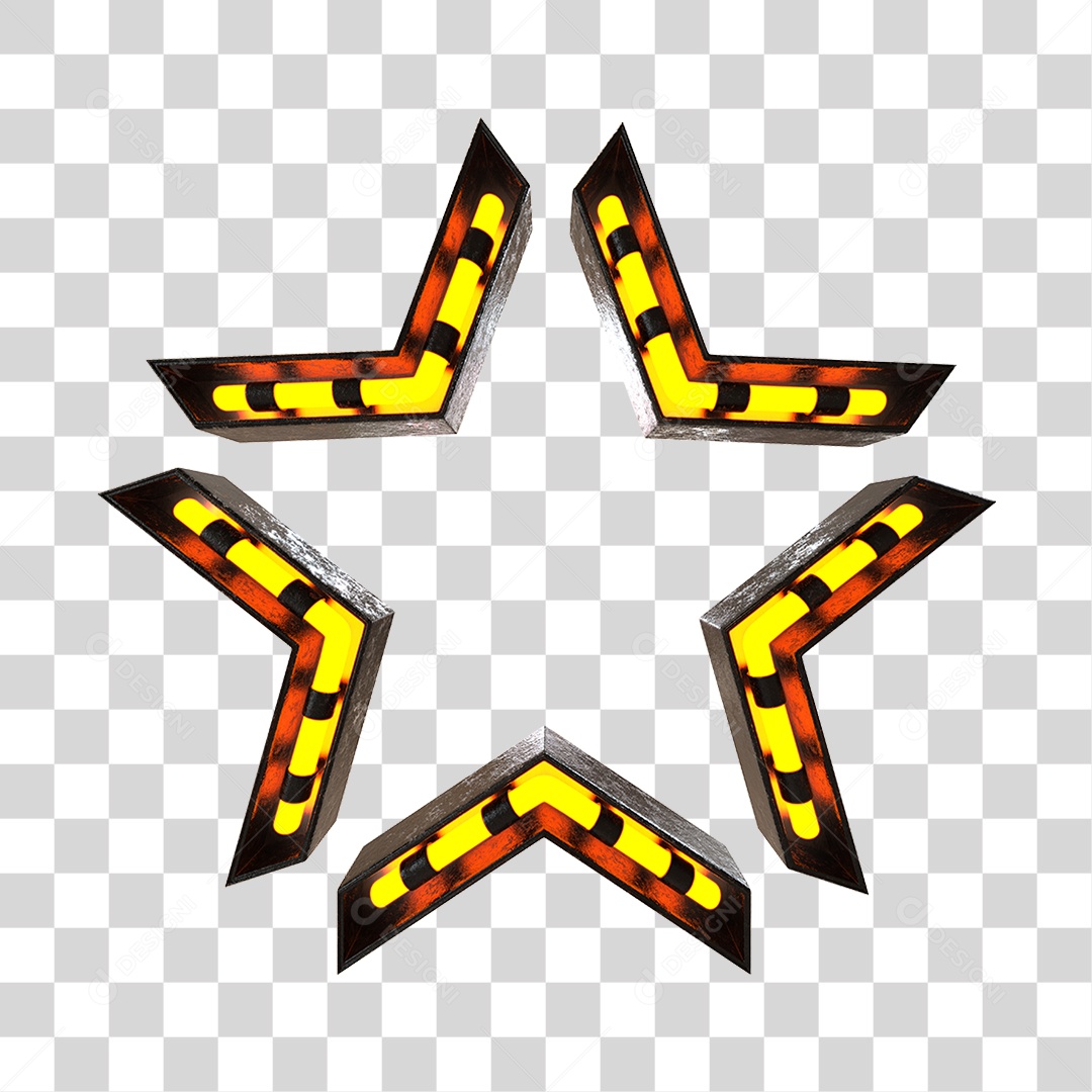 Placa De Metal Com Neon Em Forma De Estrela Elemento 3D PNG Transparente