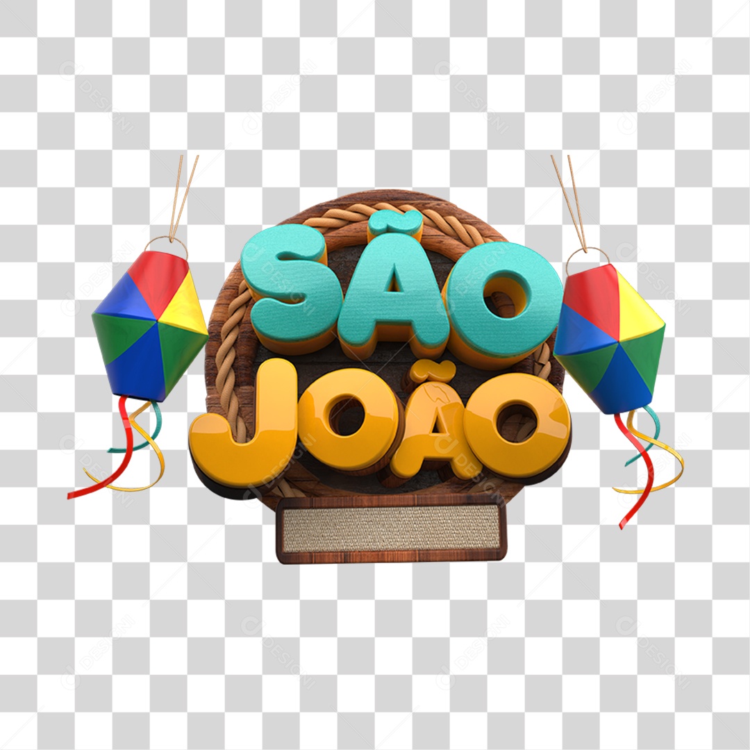 São João Selo 3D Azul e Dourado Para Composição PNG Transparente