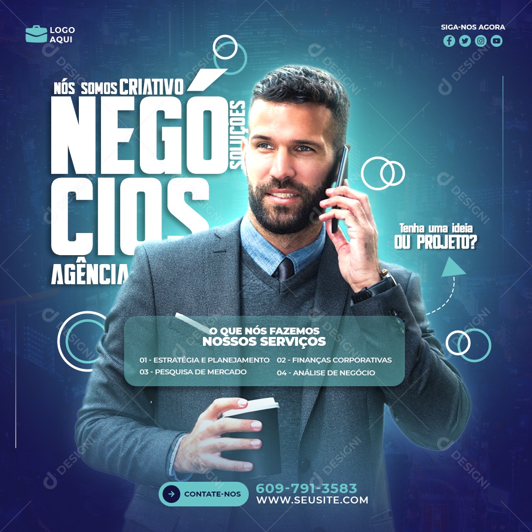 Social Media Soluções Nossos Serviços Tópicos Marketing Digital PSD Editável