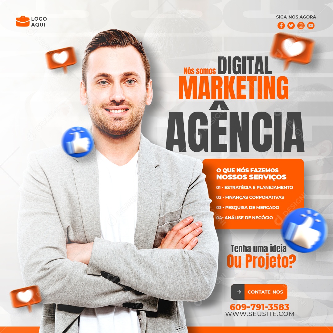 Social Media Marketing Digital Agencia Tópicos PSD Editável