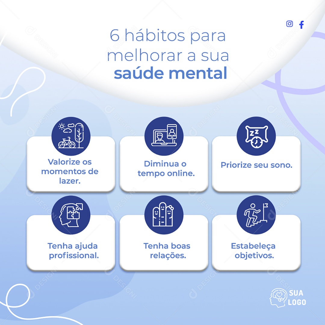 6 Hábitos Para Melhorar Sua Saúde Mental Social Media PSD Editável