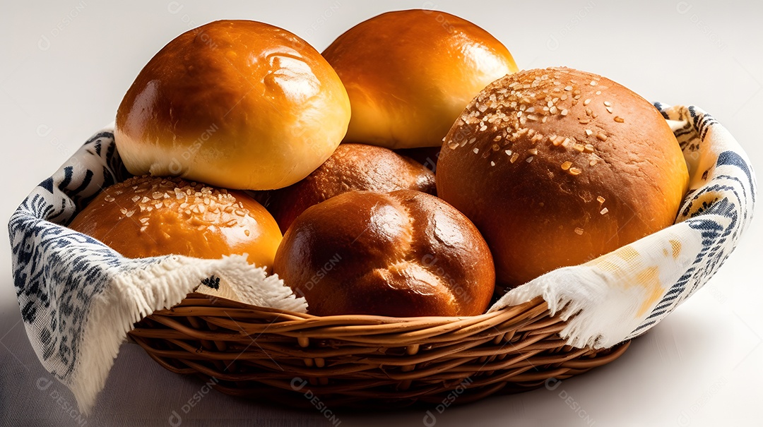 Pães sobre prato em uma mesa de madeira de panificadora