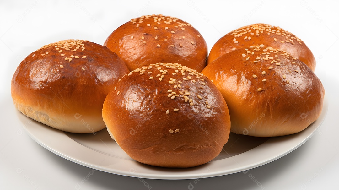 Pães sobre prato em uma mesa de panificadora