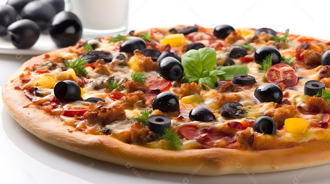 Pizza sobre uma mesa de uma pizzaria