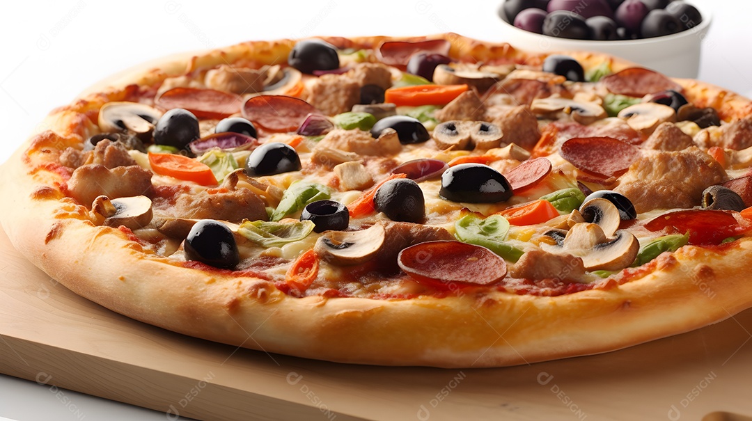 Pizza sobre uma mesa de uma pizzaria