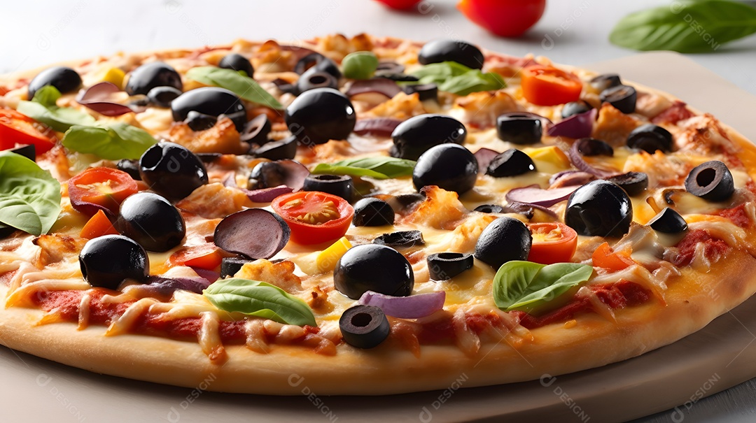 Pizza sobre uma mesa de uma pizzaria