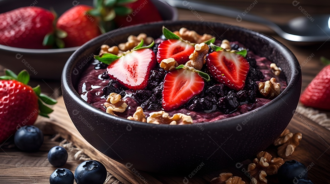 Deliciosa e saboroso Tigela de açaí sobre uma mesa sorveteria