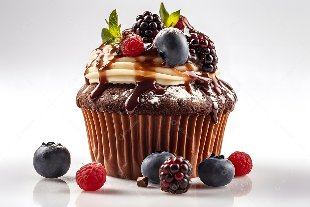 Cupcake delicioso sobre fundo isolado