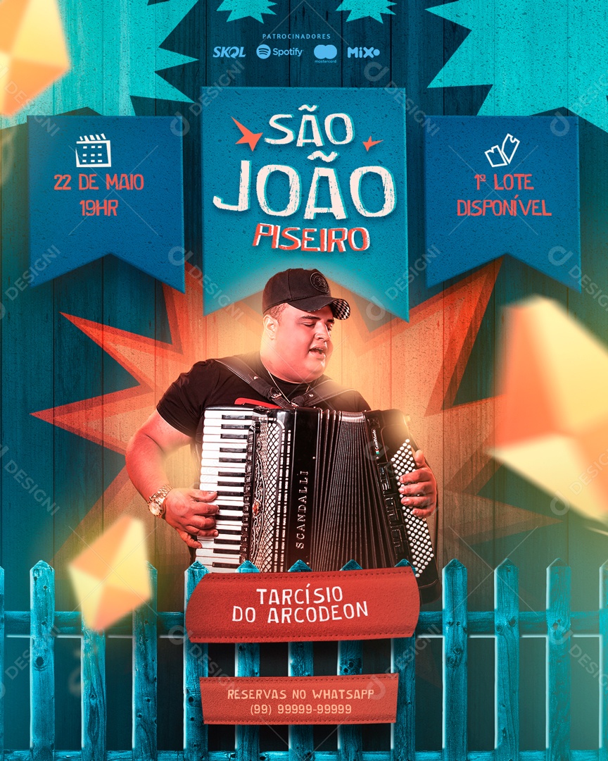 Flyer São João Piseiro Tarcísio do Acordeon Social Media PSD Editável
