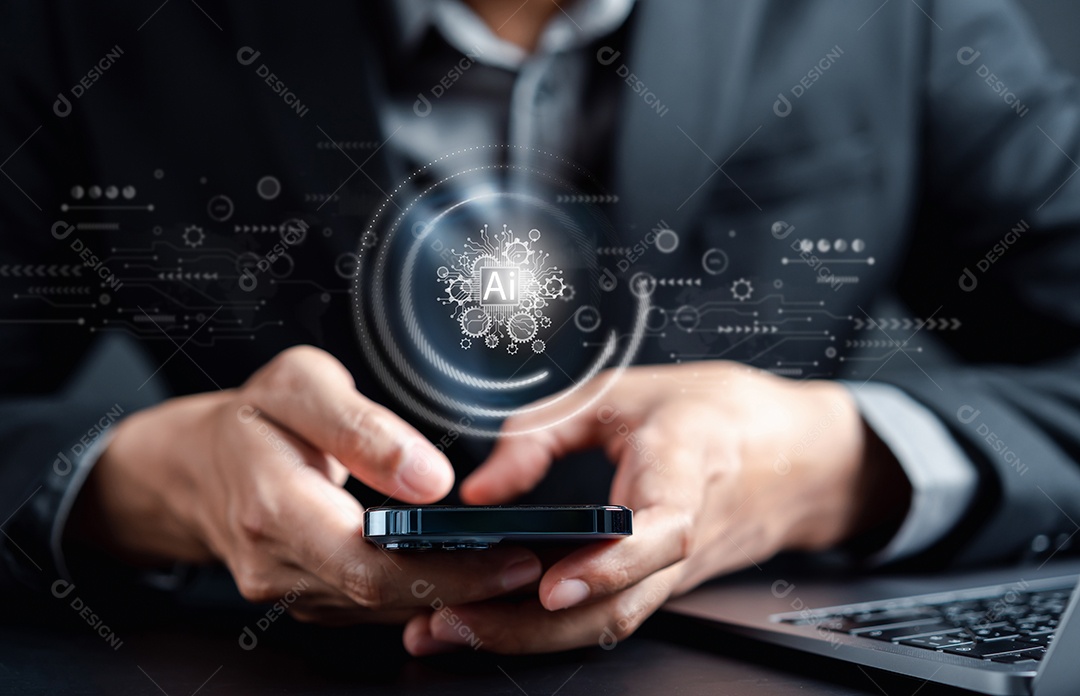 Empresário usando chatbot inteligência Ai. Bate-papo com AI Inteligência Artificial