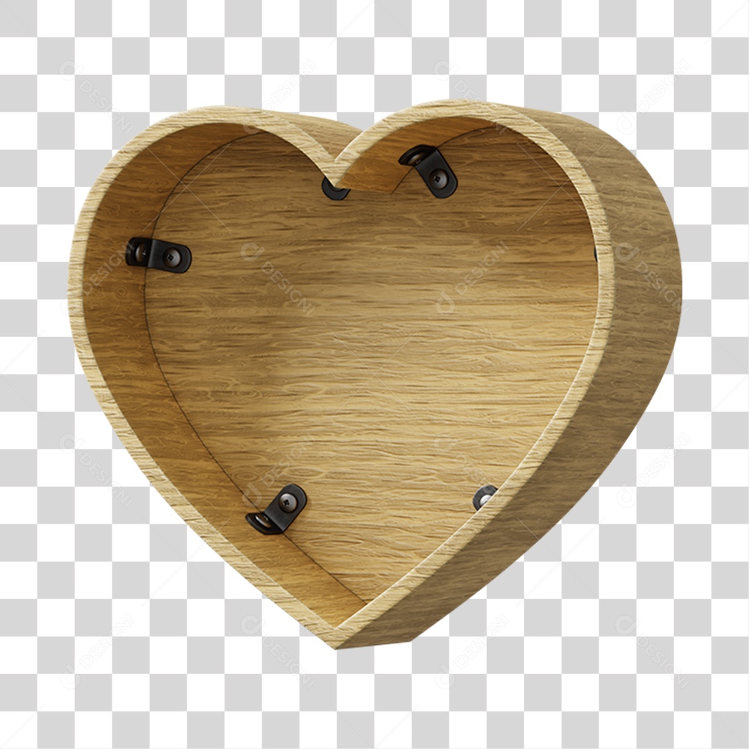 Coração De Madeira Elemento 3D Para Composição PNG Transparente
