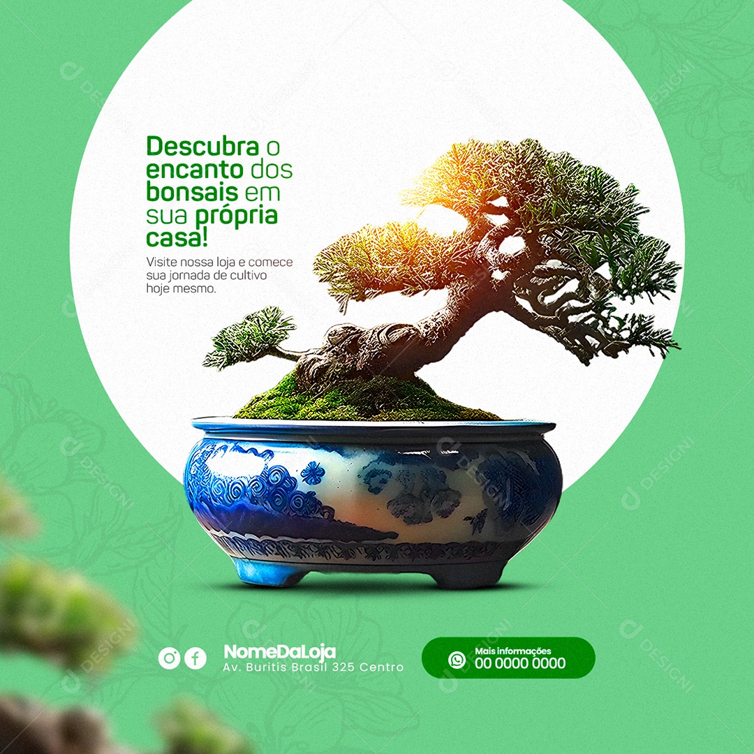 Descubra O Encanto Dos Bonsais Em Sua Própria Casa Social Media PSD Editável