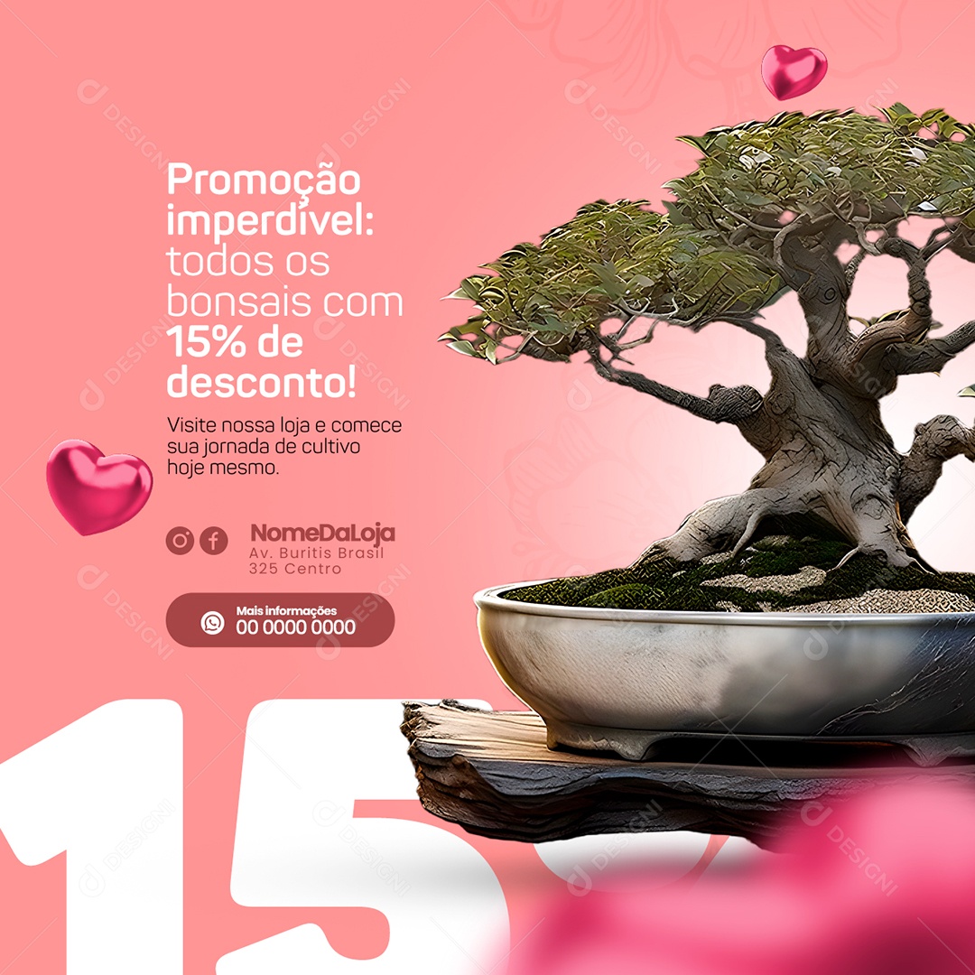 Promoção Imperdível Todos Os Bonsais Com 15% De Desconto Social Media PSD Editável