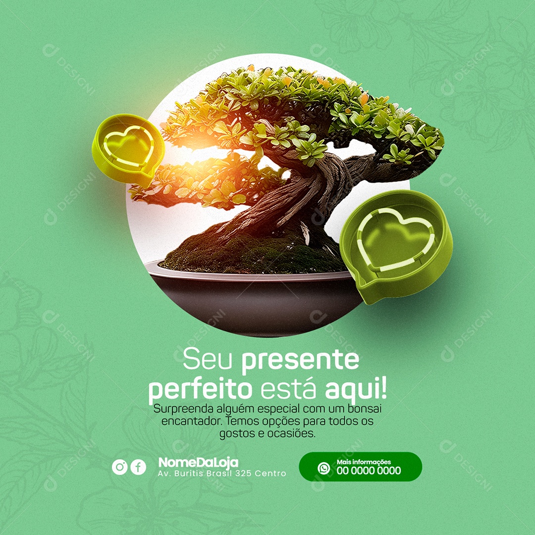 Seu Presente Perfeito Está Aqui Bonsai Social Media PSD Editável
