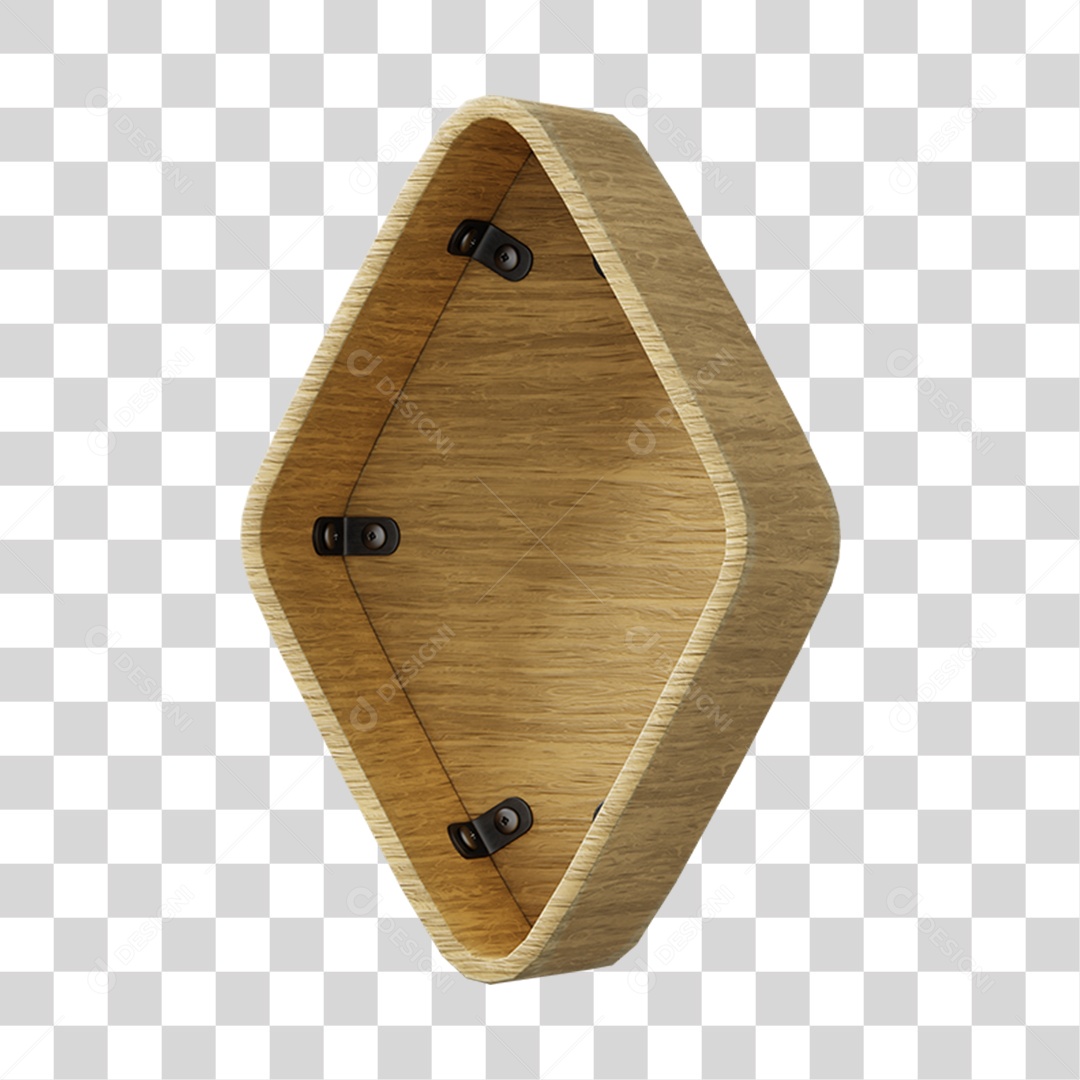 Diamond Shaped Wooden 3D Element for Transparent PNG Composition