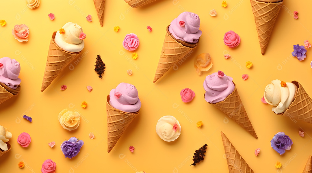 Varias casquinhas de sorvete sobre fundo isolado
