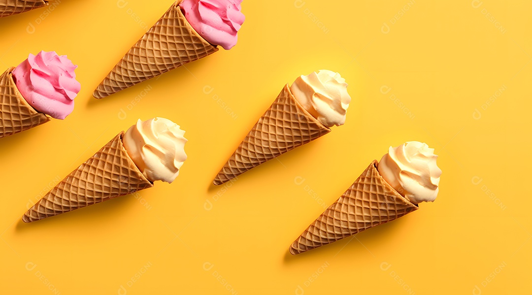 Varias casquinhas de sorvete sobre fundo isolado