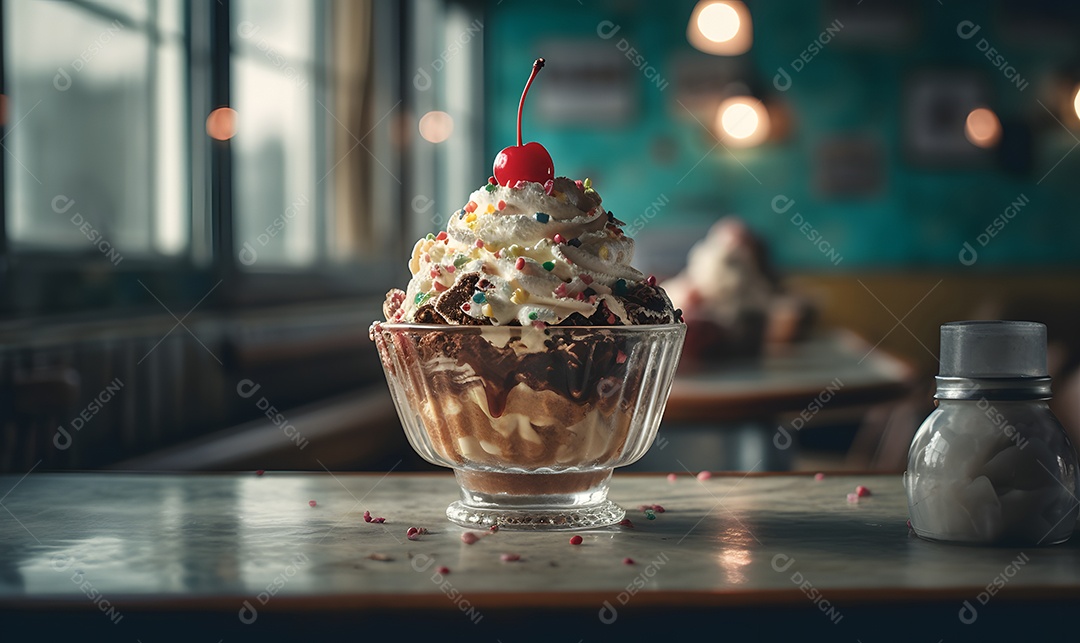 Taça De Sorvete Com Cereja Sobre Fundo Isolado