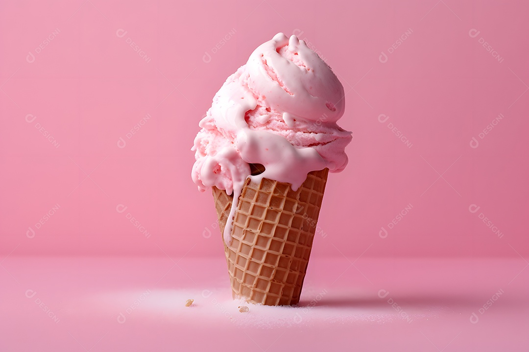 Casquinha De Sorvete Sobre Fundo Rosa