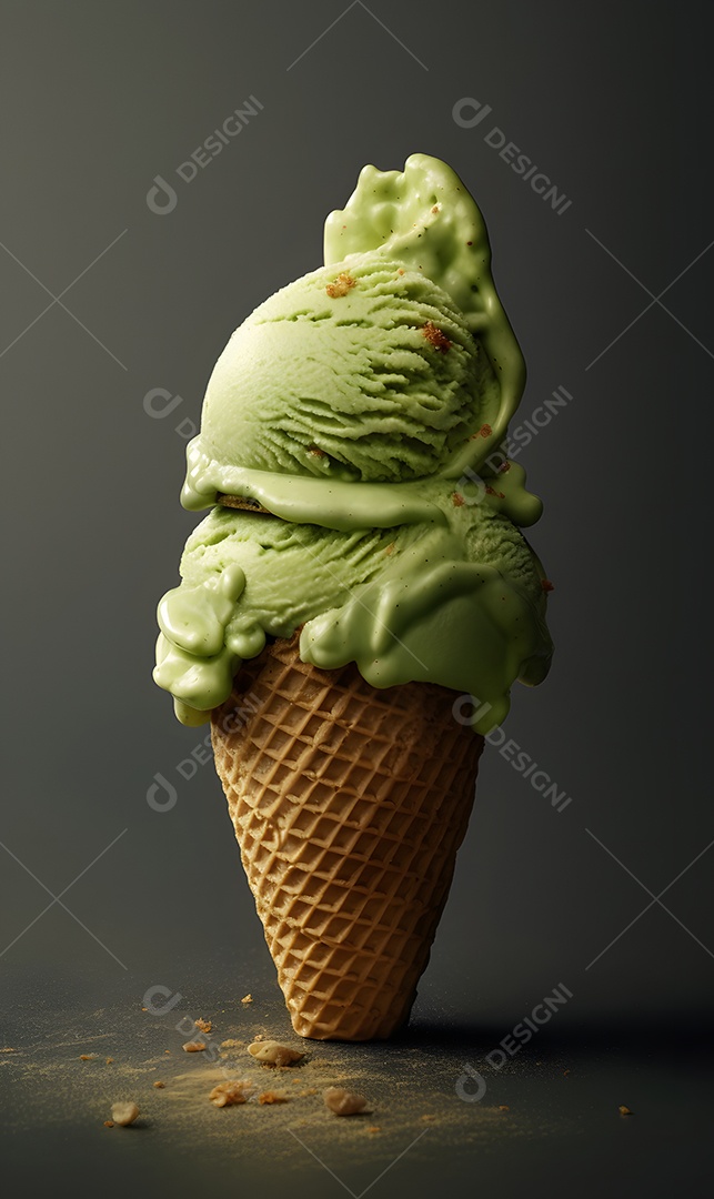 Casquinha De Sorvete Verde Sobre Fundo Isolado