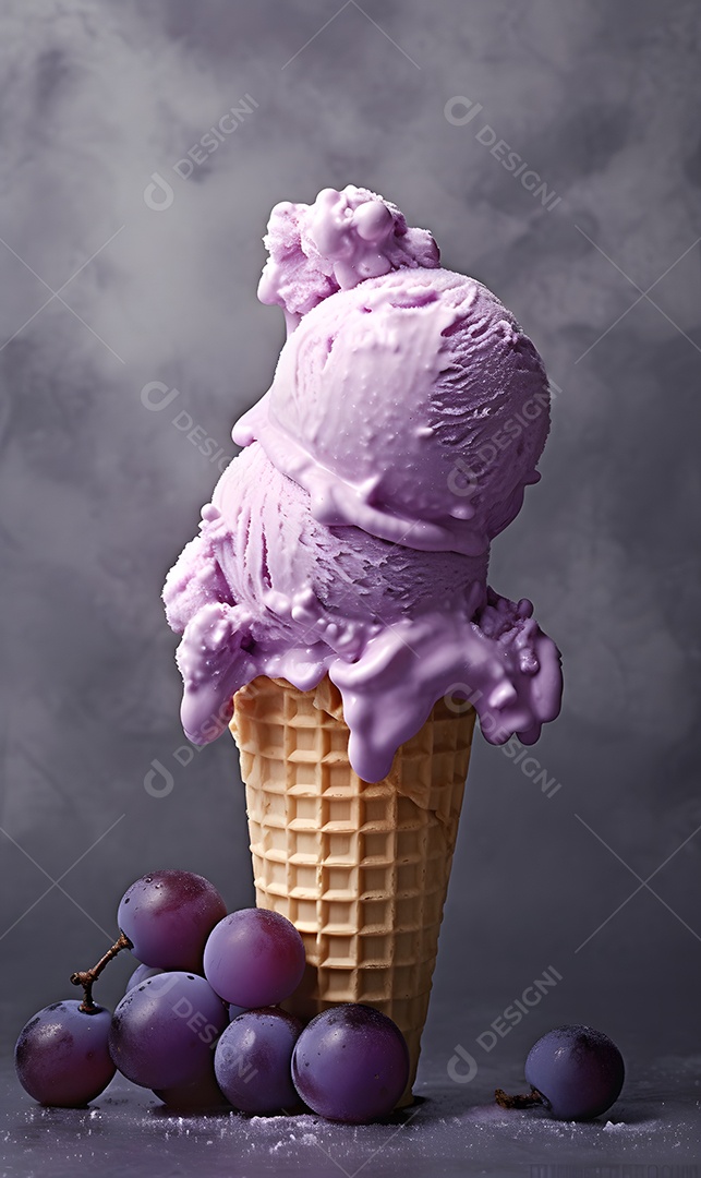 Casquinha De Sorvete De Uva Sobre Fundo Isolado