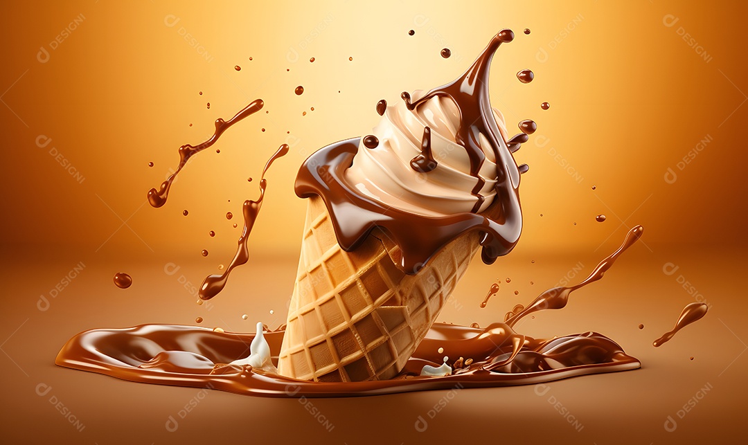 Casquinha De Sorvete Sobre Fundo Alaranjado