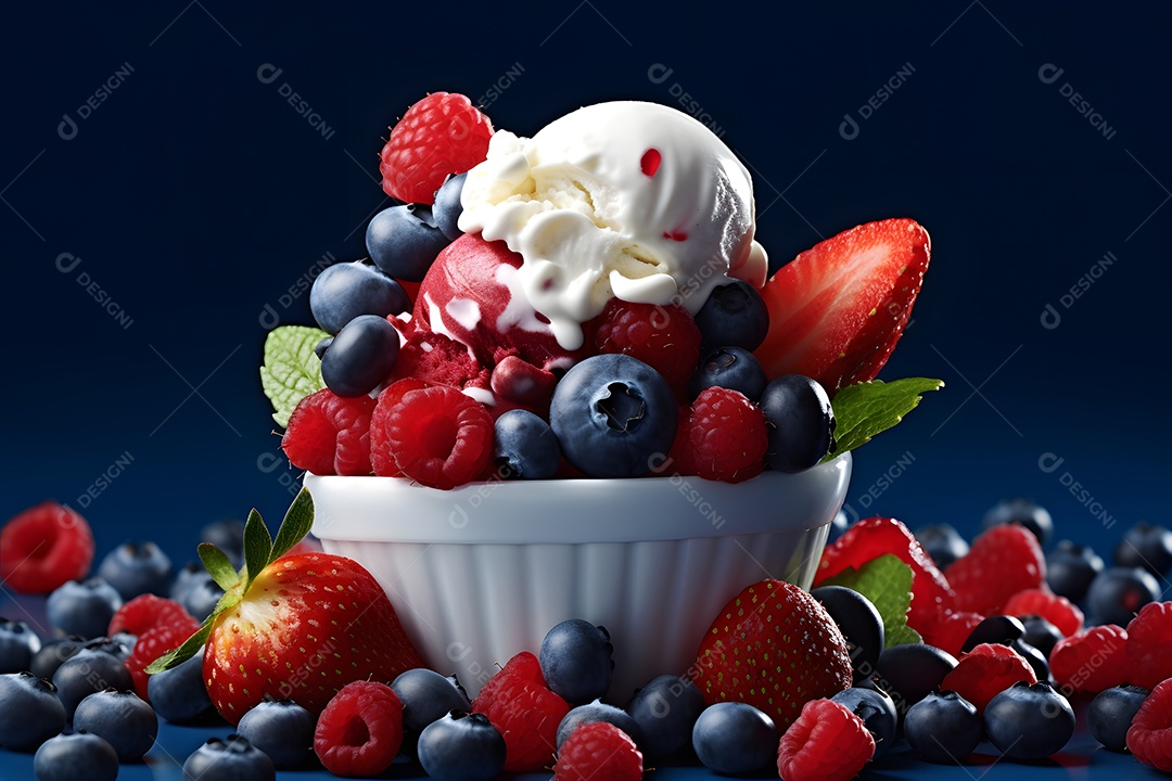 Tigela De Sorvete Com Varias Frutas