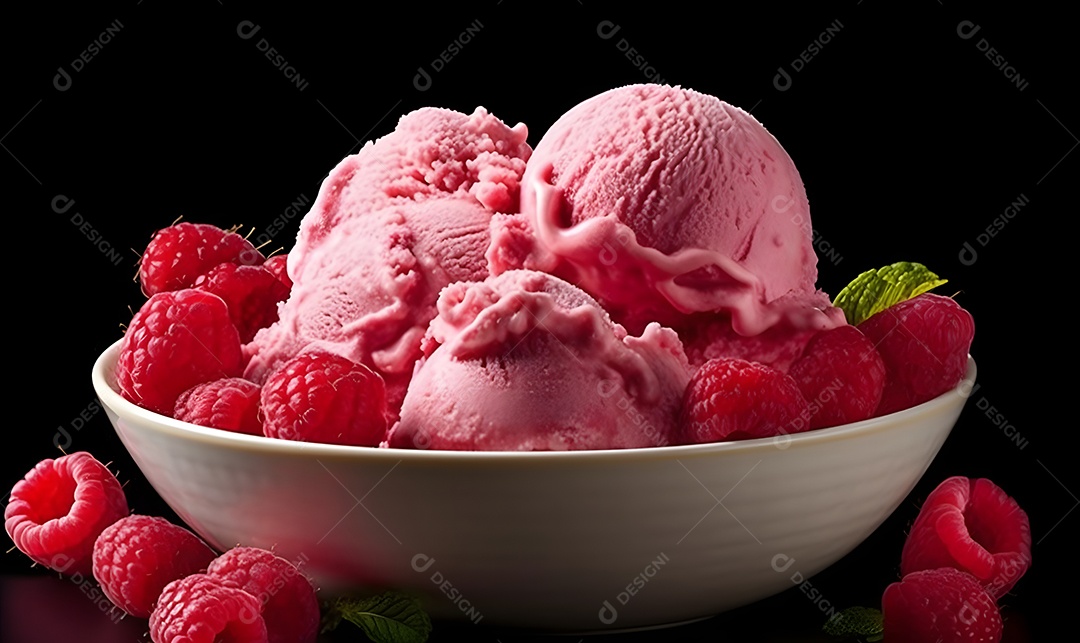 Tigela Com Bolas De Sorvete De Morango