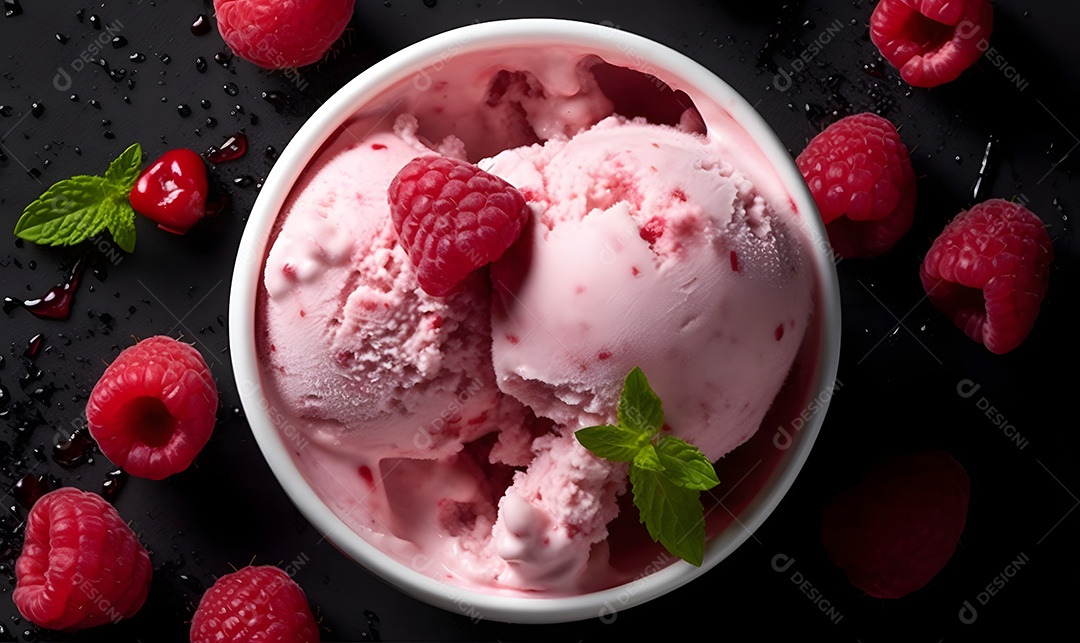 Tigela Com Bolas De Sorvete De Morango