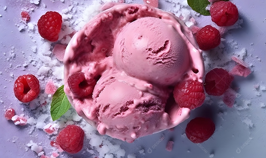 Tigela Com Bolas De Sorvete De Morango