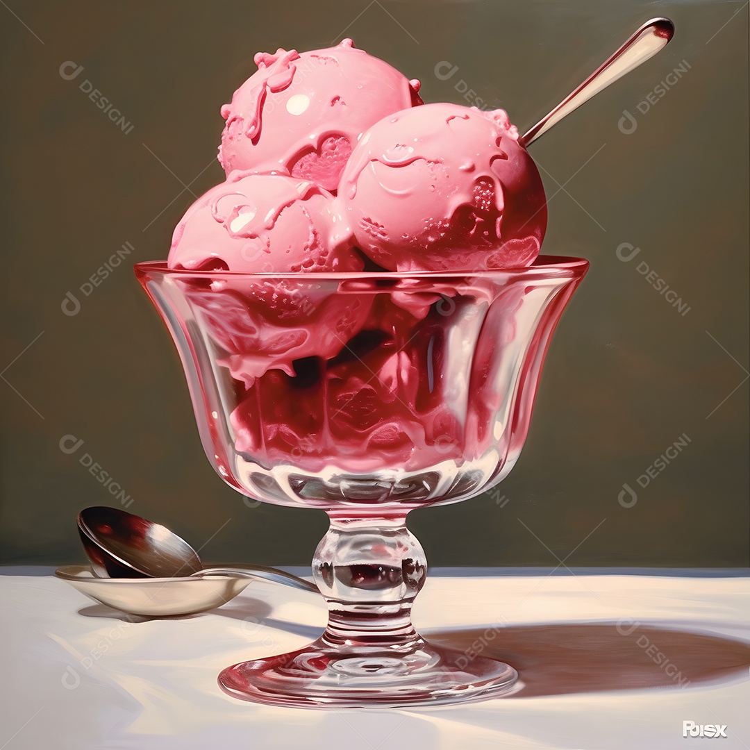 Taça De Sorvete De Sabor De Morango