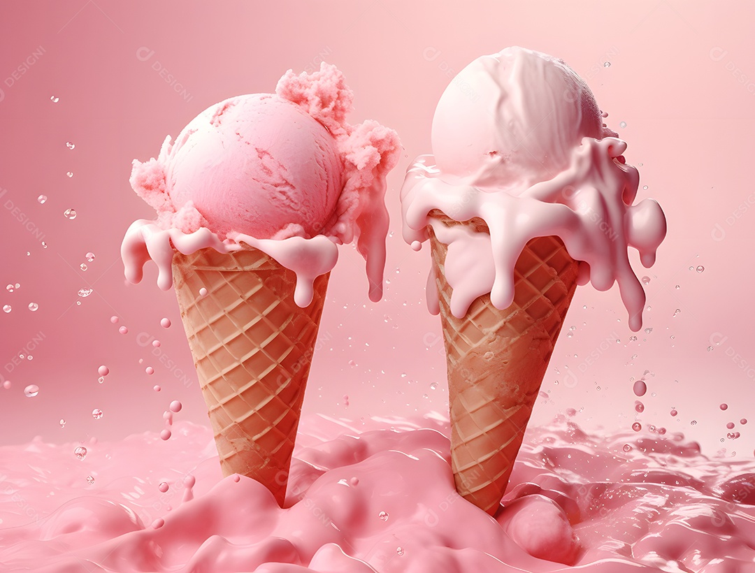 Varias Casquinhas De Sorvete Sabor Morango