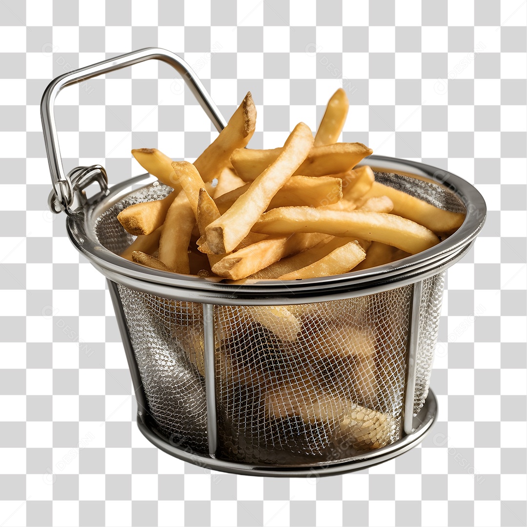 Batata fritas deliciosas sobre cesto fritadeira