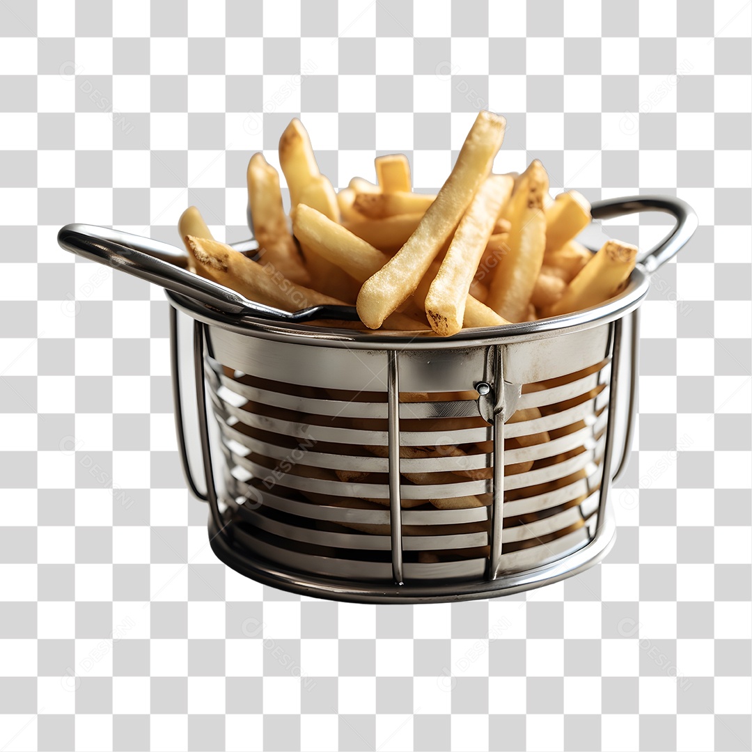 Batata fritas deliciosas sobre cesto fritadeira