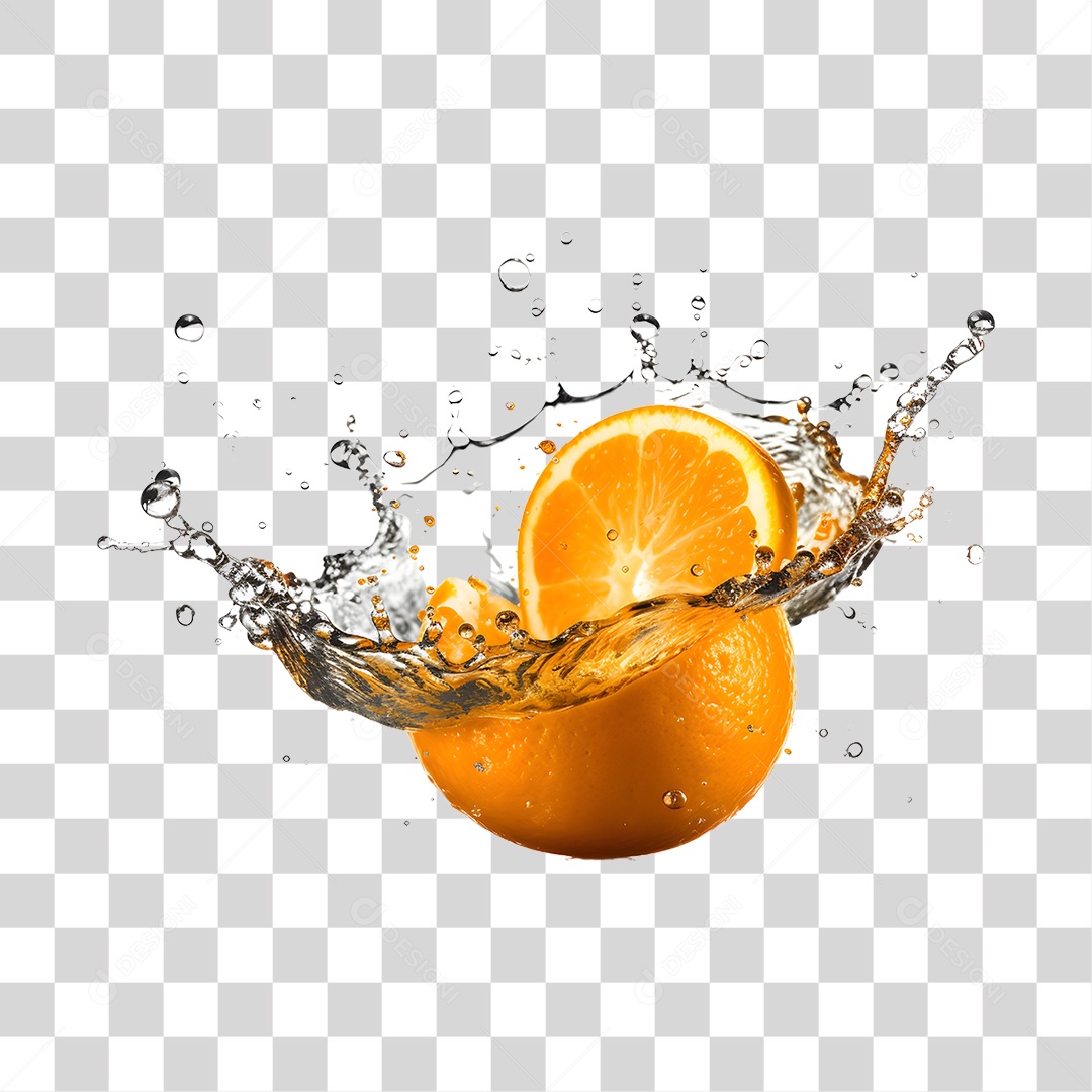 Suco de laranja com respingos de água PNG Transparente