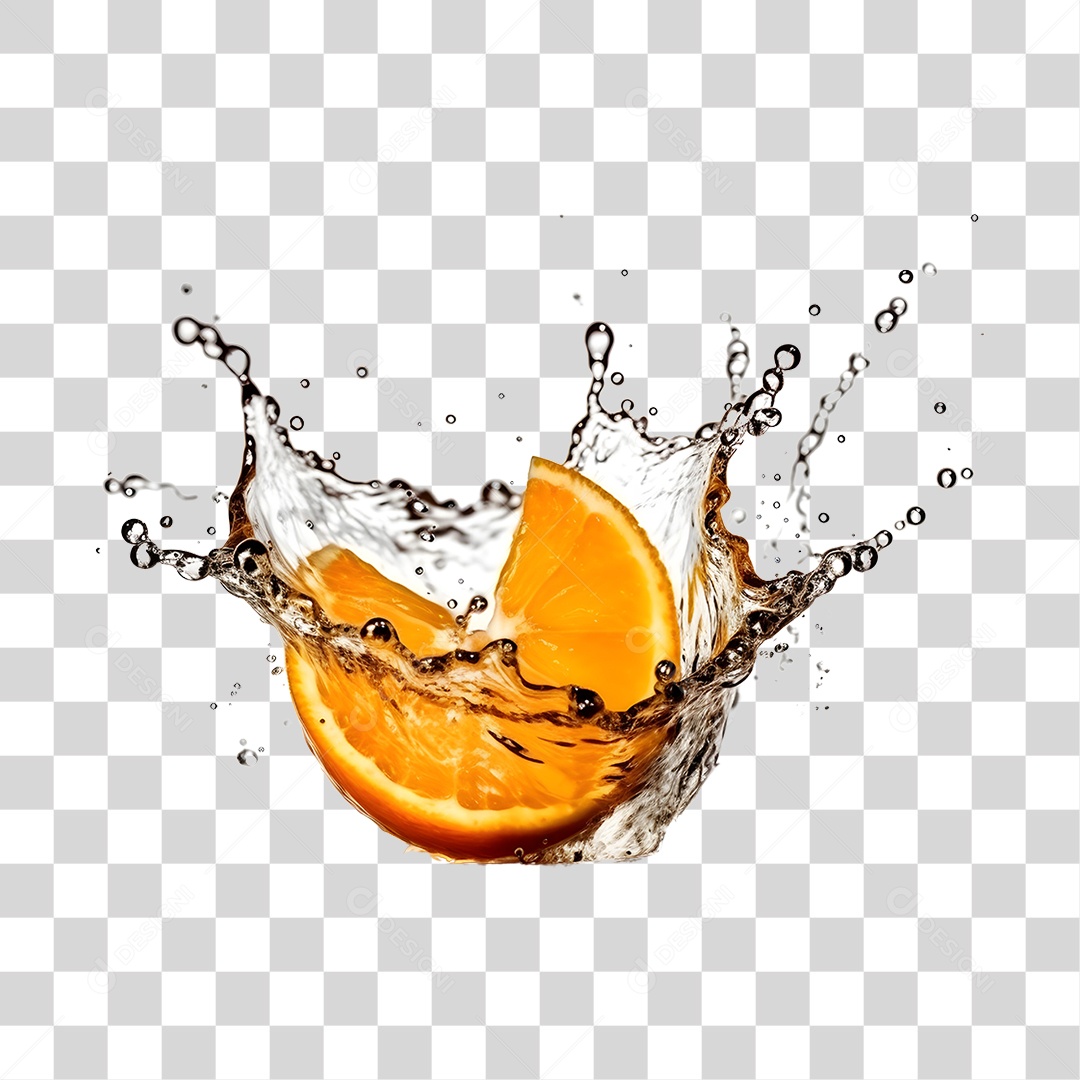 Suco de laranja com respingos de água PNG Transparente