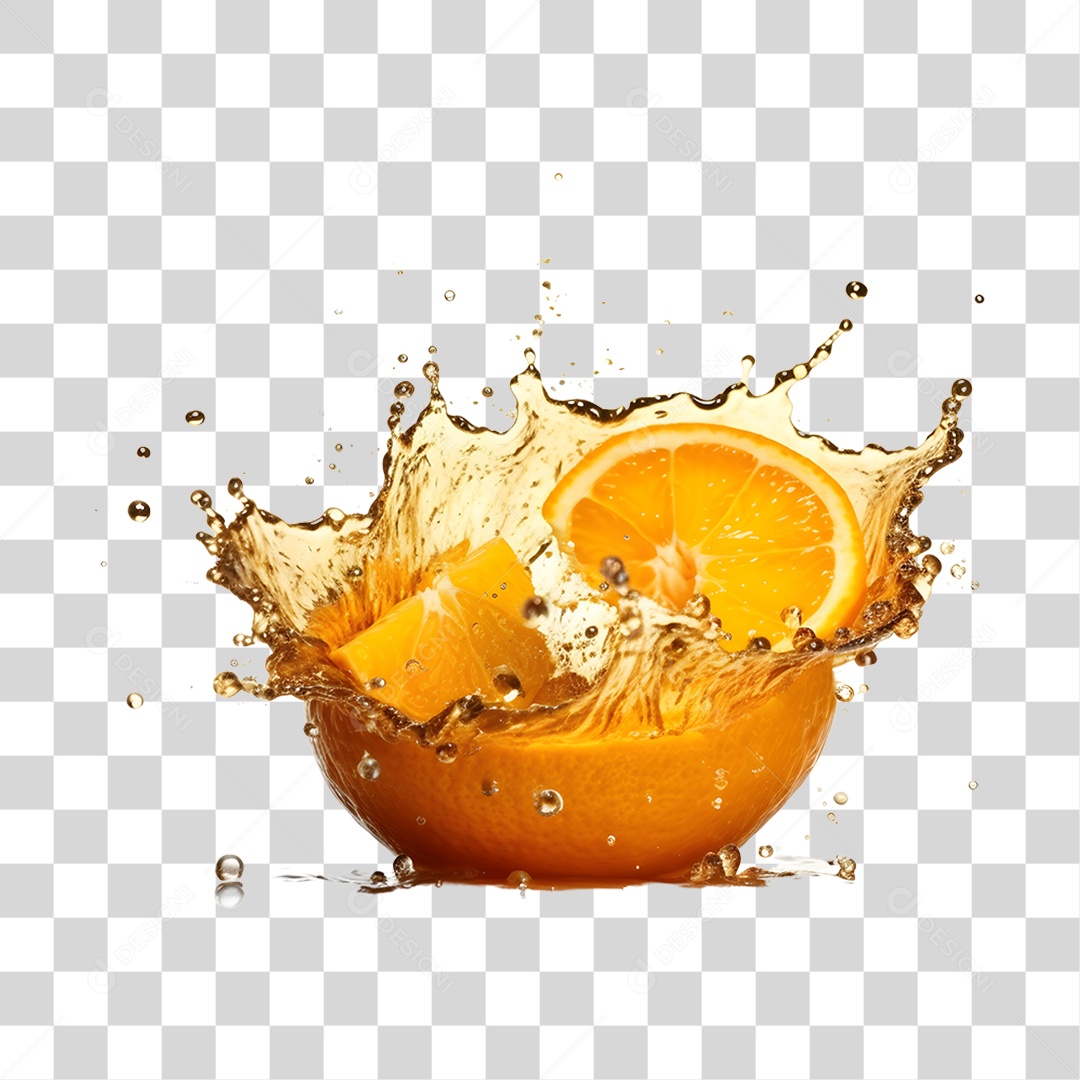 Suco de laranja com respingos de água PNG Transparente