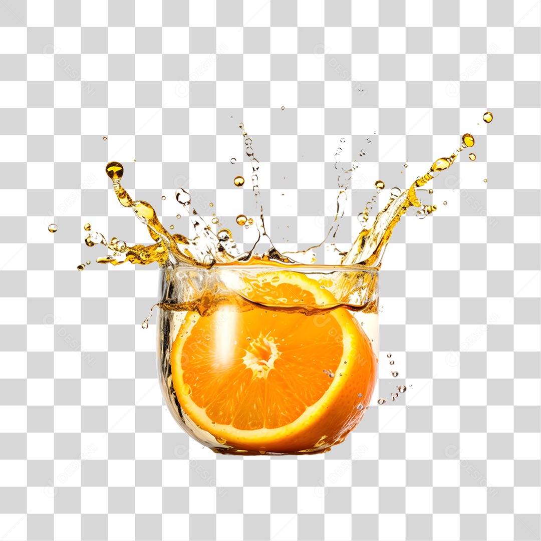 Suco de laranja com respingos de água PNG Transparente